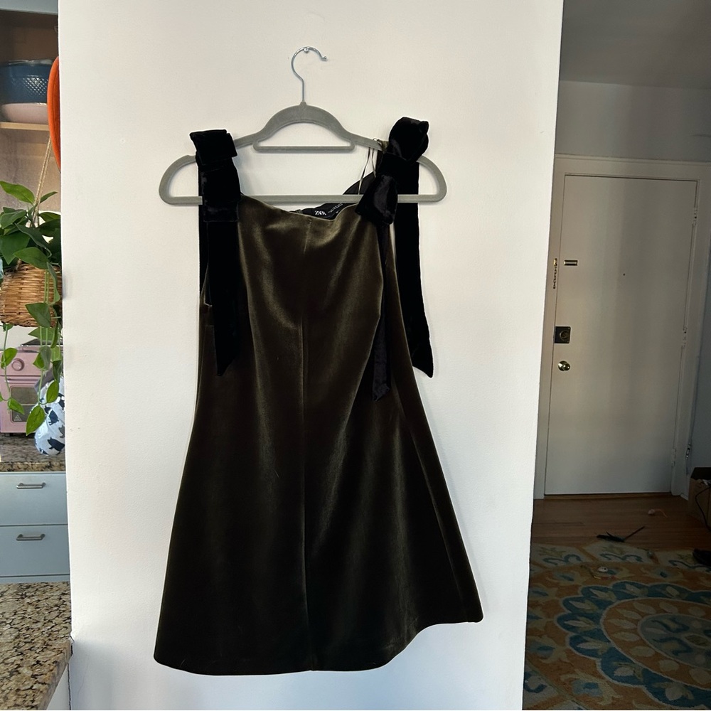 NWT ZARA Velvet Mini Dress with bow details